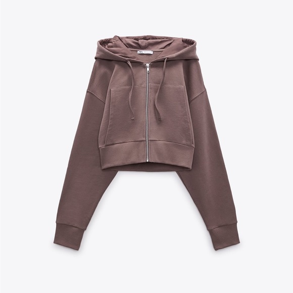 Zara limited edition cotton cropped hooded zipper sweatshirt - Picture 2 of 11